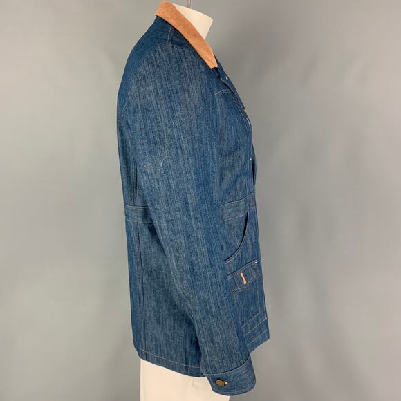 AMERICAN HIGHWAY Size M Blue Contrast Stitch Cotton Denim Jacket - Picture 2 of 6